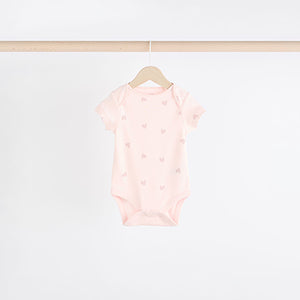 Brown & Pink Baby Short Sleeve 100% Cotton Bodysuits 5 Pack