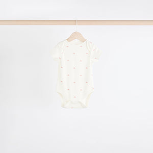 Brown & Pink Baby Short Sleeve 100% Cotton Bodysuits 5 Pack
