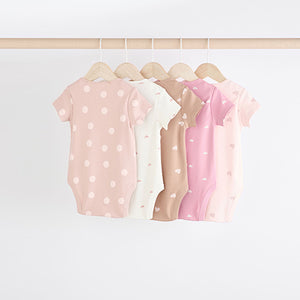 Brown & Pink Baby Short Sleeve 100% Cotton Bodysuits 5 Pack
