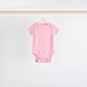 Brown & Pink Baby Short Sleeve 100% Cotton Bodysuits 5 Pack