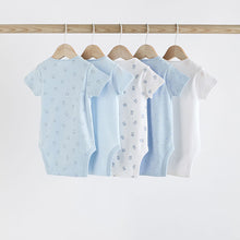 Load image into Gallery viewer, Blue 5 Pack Bear Short Sleeve Baby Bodysuits
