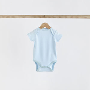 Blue 5 Pack Bear Short Sleeve Baby Bodysuits