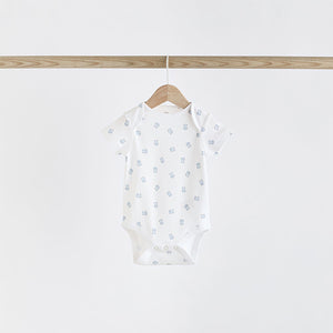 Blue 5 Pack Bear Short Sleeve Baby Bodysuits