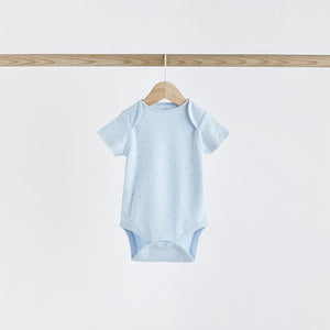Blue 5 Pack Bear Short Sleeve Baby Bodysuits