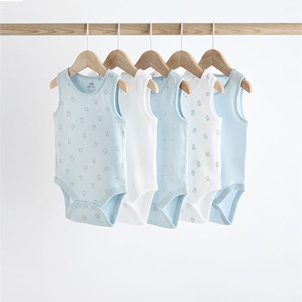 Blue Bear Print Baby Vests 5 Pack
