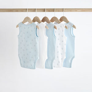 Blue Bear Print Baby Vests 5 Pack