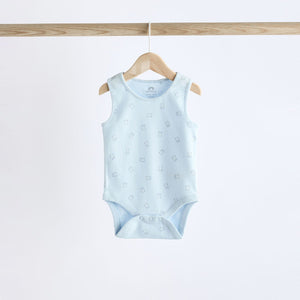 Blue Bear Print Baby Vests 5 Pack
