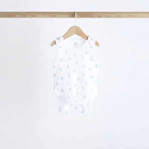 Blue Bear Print Baby Vests 5 Pack