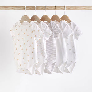 White 5 Pack Baby Short Sleeve Bodysuits