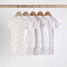 Load image into Gallery viewer, White 5 Pack Baby Short Sleeve Bodysuits
