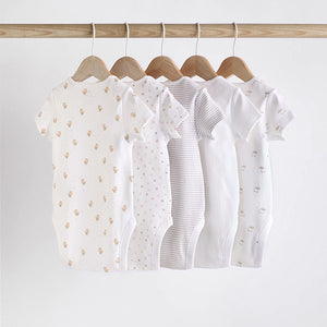 White 5 Pack Baby Short Sleeve Bodysuits