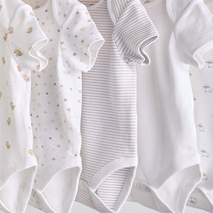White 5 Pack Baby Short Sleeve Bodysuits