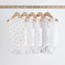 Load image into Gallery viewer, White Delicate Animal Baby Vest Bodysuits 5 Pack
