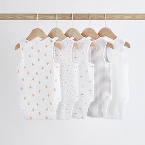 White Delicate Animal Baby Vest Bodysuits 5 Pack