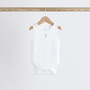 White Delicate Animal Baby Vest Bodysuits 5 Pack