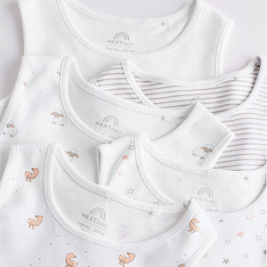 White Delicate Animal Baby Vest Bodysuits 5 Pack