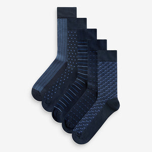 Mixed Blue Pattern Smart Socks 5 Pack