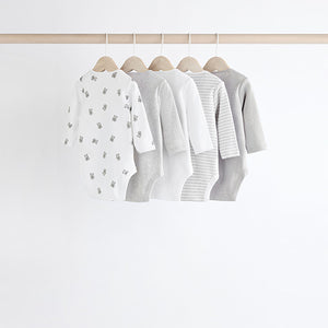Grey/White Bear Baby Bodysuits 5 Pack