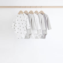 Load image into Gallery viewer, Grey/White Bear Baby Bodysuits 5 Pack
