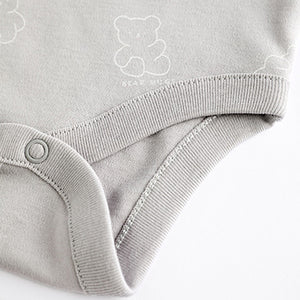 Grey/White Bear Baby Bodysuits 5 Pack