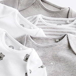 Grey/White Bear Baby Bodysuits 5 Pack