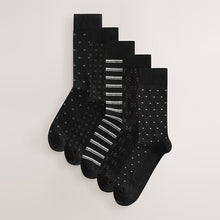 Load image into Gallery viewer, Black/Light Grey Pattern Smart Socks 5 Pack
