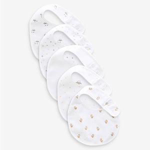 White Animals 100% Cotton Bibs 5 Pack