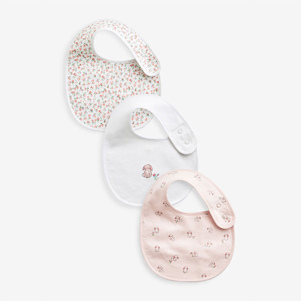 Pink Baby 100% Cotton Bibs 3 Pack