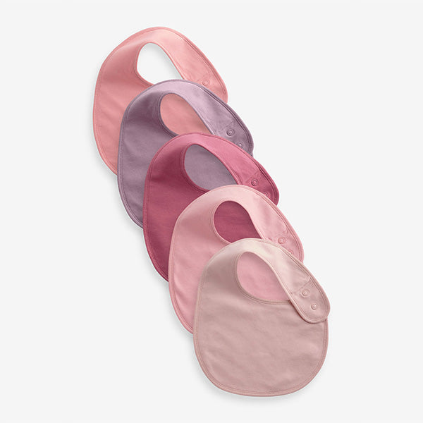 Pink Plain Baby 100% Cotton Bibs 5 Pack