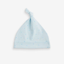 Load image into Gallery viewer, Blue/White Bear Baby Tie Top 100% Cotton Hats 3 Pack (0-6mths)
