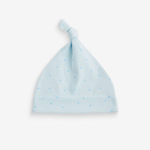 Blue/White Bear Baby Tie Top 100% Cotton Hats 3 Pack (0-6mths)