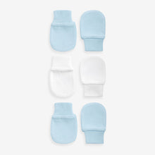 Load image into Gallery viewer, White/Blue Baby Scratch Mitts 3 Pack
