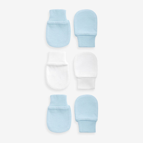 White/Blue Baby Scratch Mitts 3 Pack
