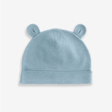 Load image into Gallery viewer, Mid Blue Baby 100% Cotton Beanies 3 Pack (0-18mths)
