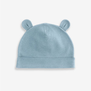 Mid Blue Baby 100% Cotton Beanies 3 Pack (0-18mths)