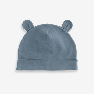 Mid Blue Baby 100% Cotton Beanies 3 Pack (0-18mths)