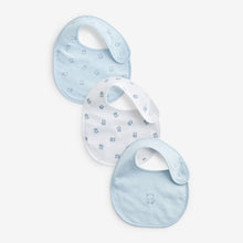Load image into Gallery viewer, Blue/White Bear Baby 100% Cotton Bibs 3 Pack
