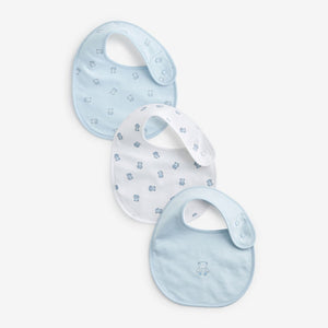 Blue/White Bear Baby 100% Cotton Bibs 3 Pack