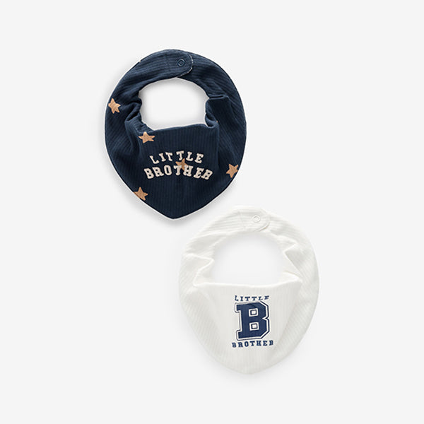 Blue Little Brother Family 100% Cotton Bibs 2 Pack