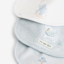 Load image into Gallery viewer, Blue Delicate Elephant Baby 100% Cotton Bibs 3 Pack
