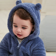 Load image into Gallery viewer, Navy Baby Cosy Zip Lined Hooded Fleece All-In-One (0mths-18mths)
