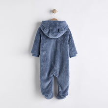 Load image into Gallery viewer, Navy Baby Cosy Zip Lined Hooded Fleece All-In-One (0mths-18mths)
