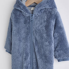 Load image into Gallery viewer, Navy Baby Cosy Zip Lined Hooded Fleece All-In-One (0mths-18mths)
