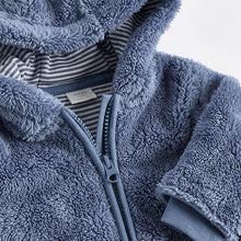 Load image into Gallery viewer, Navy Baby Cosy Zip Lined Hooded Fleece All-In-One (0mths-18mths)
