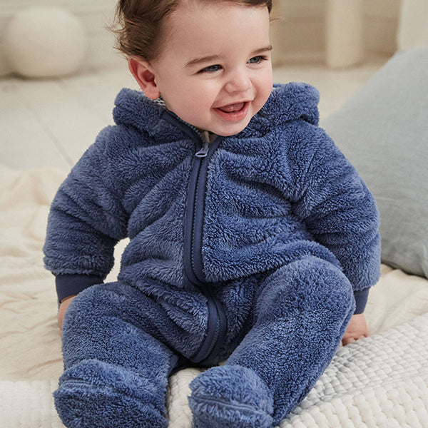 Navy Baby Cosy Zip Lined Hooded Fleece All-In-One (0mths-18mths)