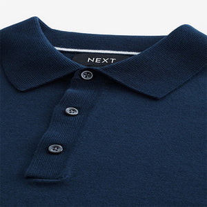 Blue Navy Regular Fit Knitted Long Sleeve Polo Shirt