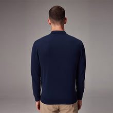 Load image into Gallery viewer, Blue Navy Regular Fit Knitted Long Sleeve Polo Shirt
