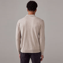 Load image into Gallery viewer, Neutral Regular Fit Knitted Long Sleeve Polo Shirt
