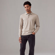 Load image into Gallery viewer, Neutral Regular Fit Knitted Long Sleeve Polo Shirt
