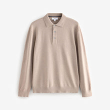 Load image into Gallery viewer, Neutral Regular Fit Knitted Long Sleeve Polo Shirt
